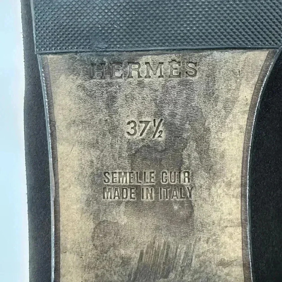 Authentic Vtg 1992 HERMES Brown Suede Slip On Flat Loafers Gold Metal Bit EU37.5 - Picture 10 of 11